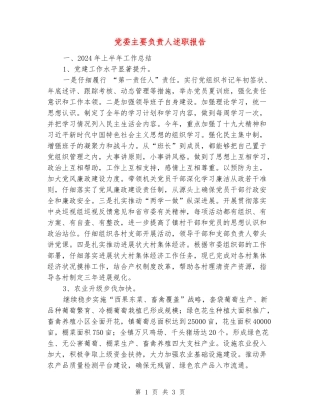 党委主要负责人述职报告