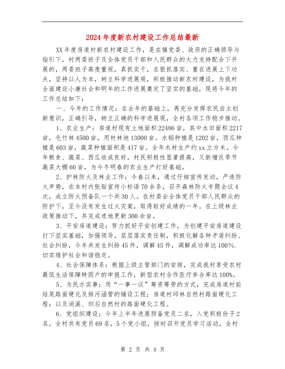 2024年度新农村建设工作总结最新_第2页