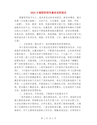 2024乡镇副职领导廉政述职报告
