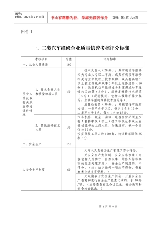 二类汽车维修企业质量信誉考核评分标准