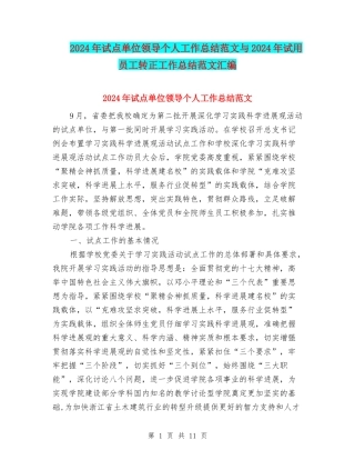 2024年试点单位领导个人工作总结范文与2024年试用员工转正工作总结范文汇编
