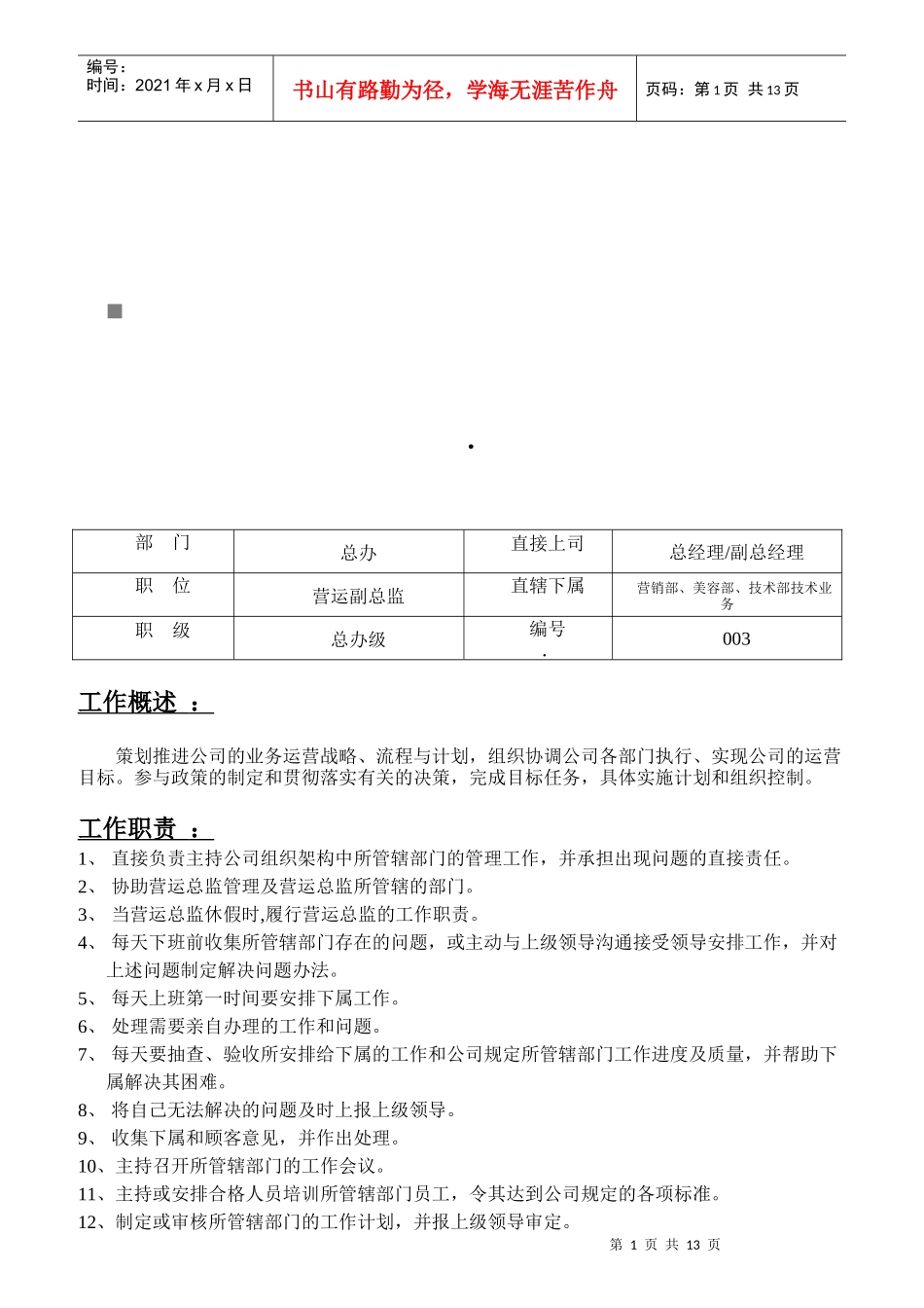 会馆各岗位职责说明书_第1页