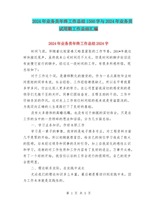 2024年业务员年终工作总结1500字与2024年业务员试用期工作总结汇编