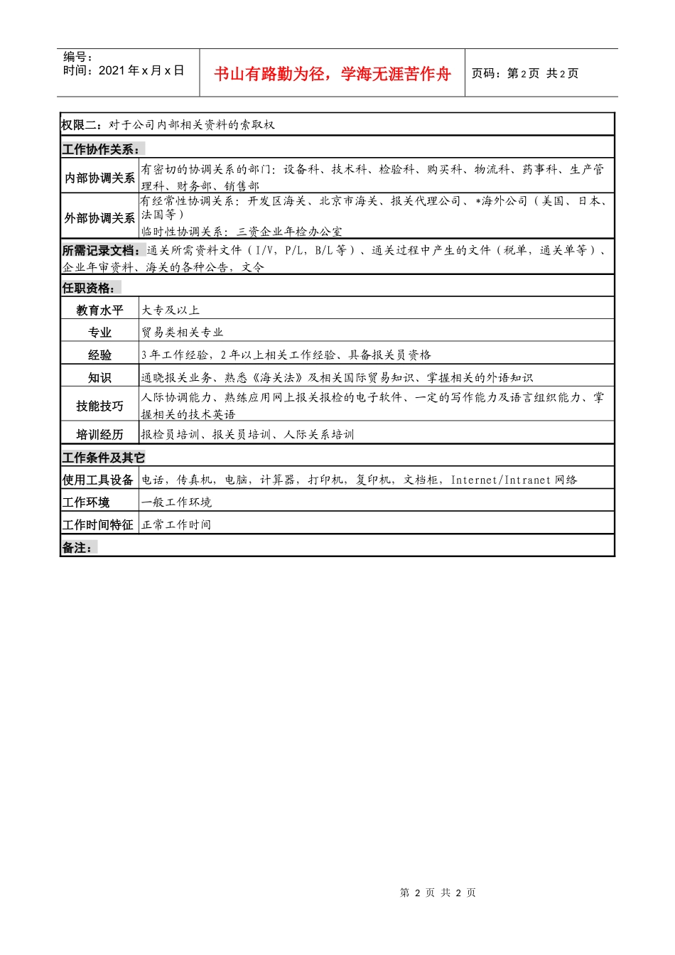 化妆品公司通关员岗位说明_第2页