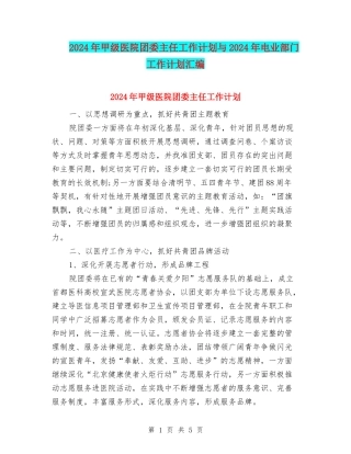2024年甲级医院团委主任工作计划与2024年电业部门工作计划汇编