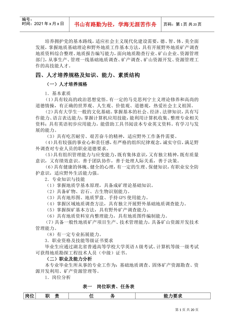 国土资源调查地质专业人才培养方案_第2页