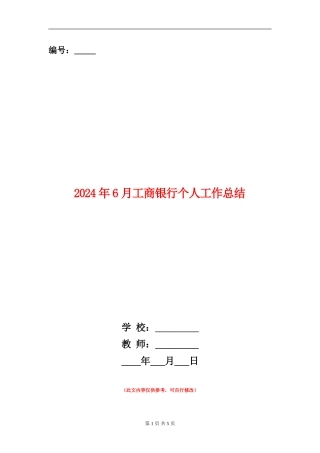 2024年6月工商银行个人工作总结