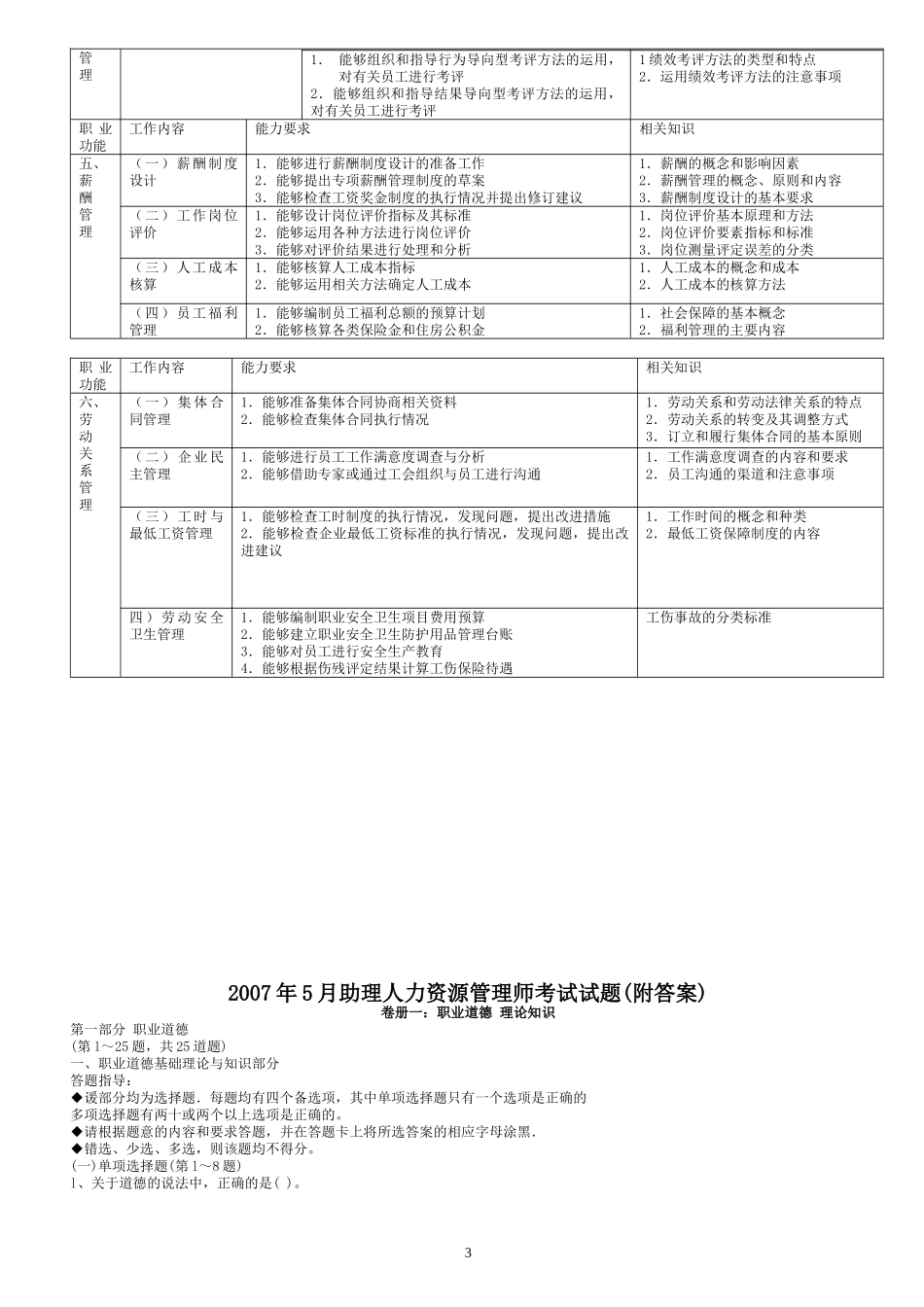 三级人力资源0705-0911历年考题考试指南答案_第3页