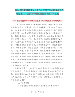 2024年生物资源开发创新办公室年工作总结及年工作计划范文与2024年申报共青团员事迹材料汇编