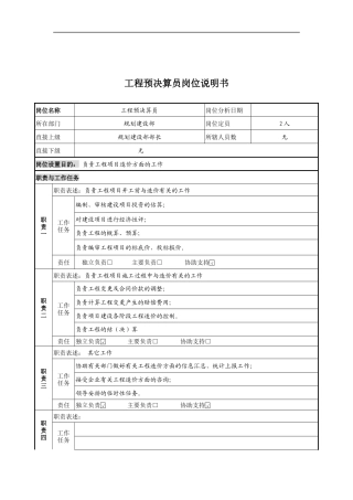 工程预决算员岗位说明书