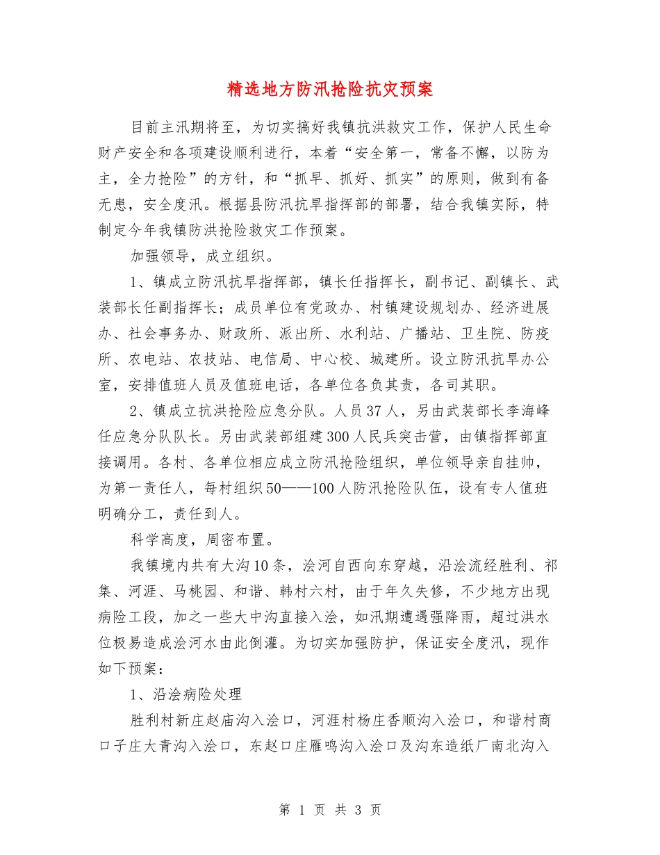 地方防汛抢险抗灾预案_第1页