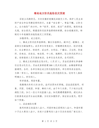 地方防汛抢险抗灾预案