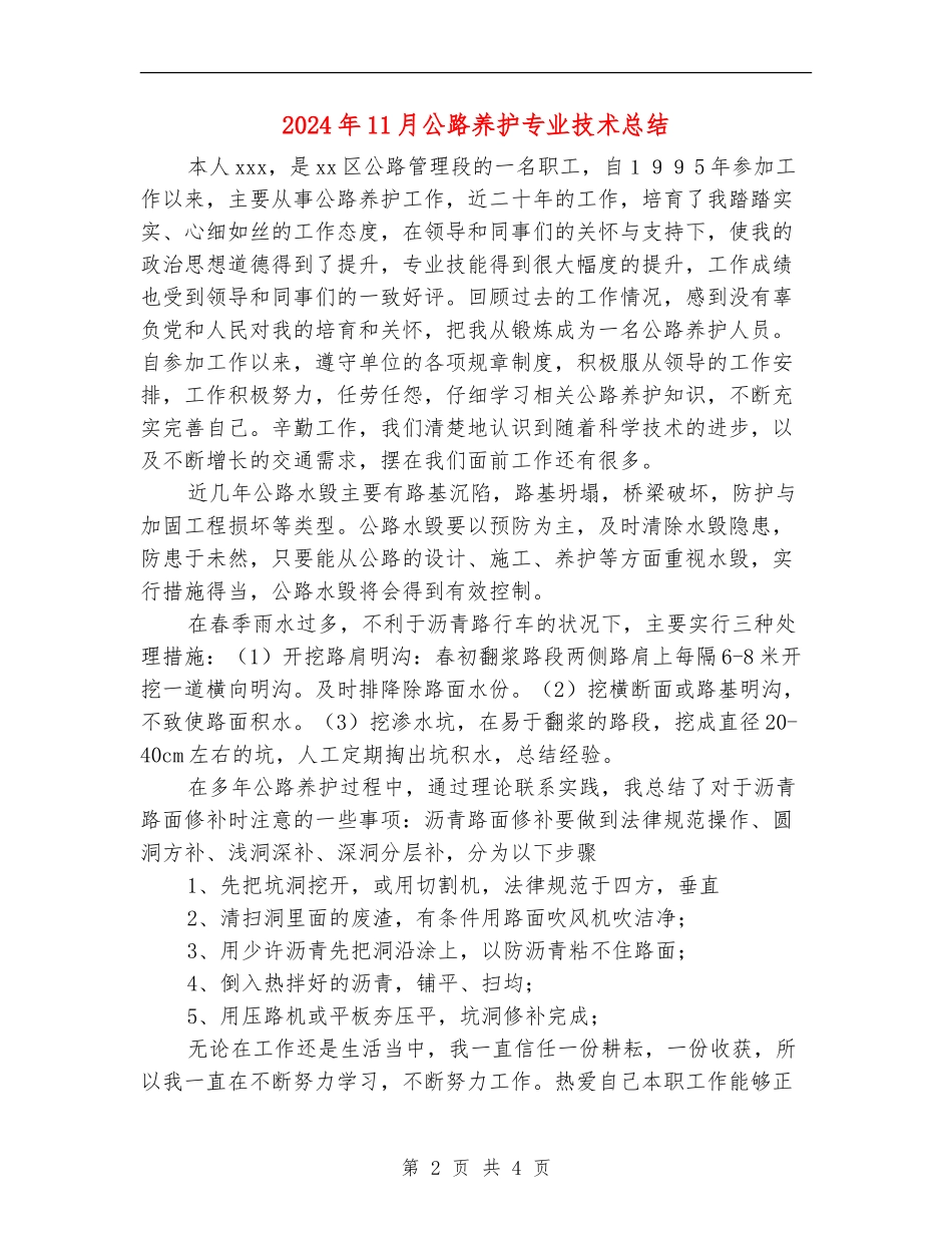 2024年11月公路养护专业技术总结_第2页
