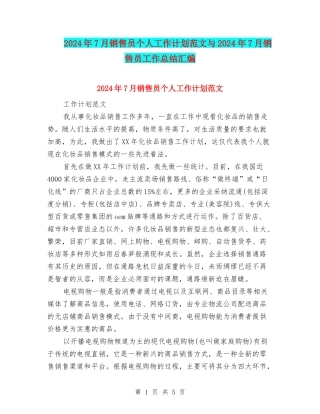 2024年7月销售员个人工作计划范文与2024年7月销售员工作总结汇编