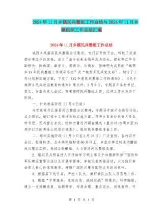 2024年11月乡镇民兵整组工作总结与2024年11月乡镇组织工作总结汇编