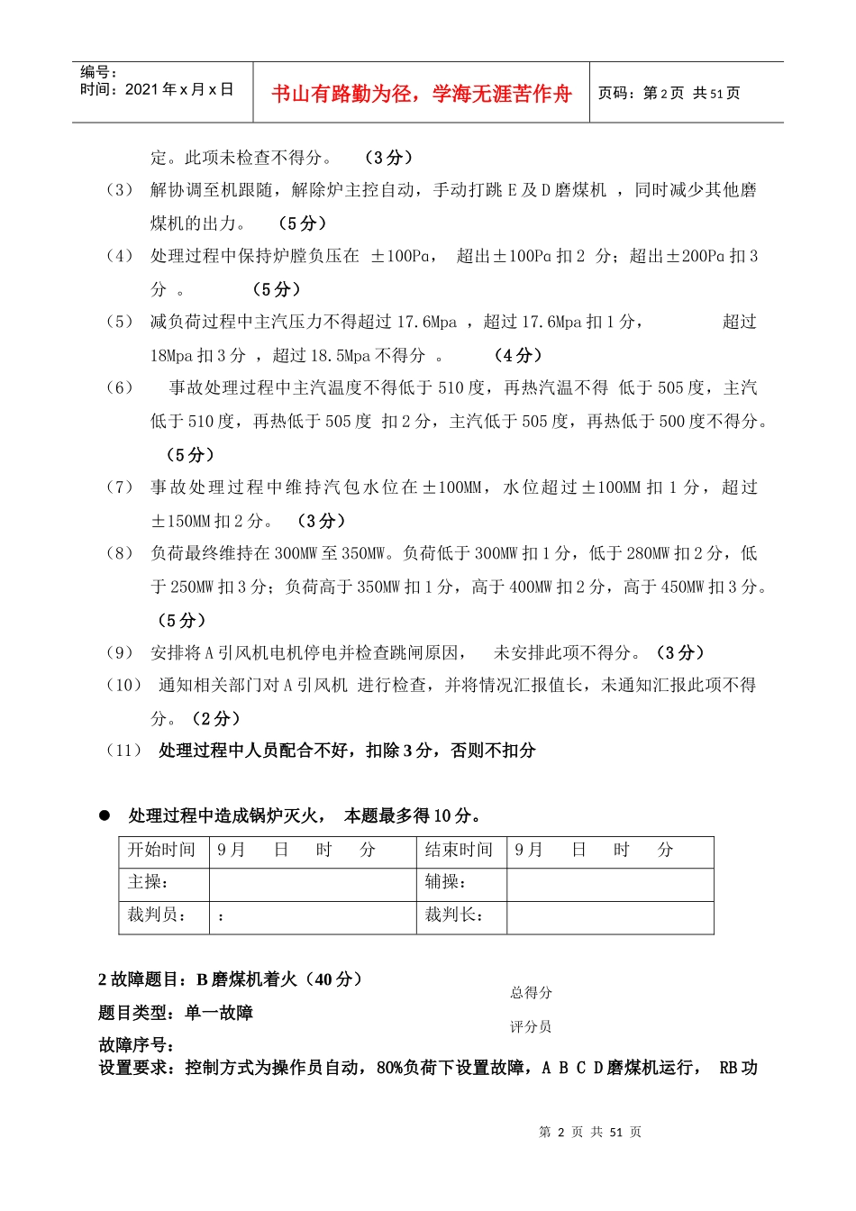 仿真机故障评分标准标准(值班员竞赛培训内容)_第2页