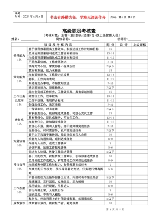 五类员工绩效考核表格