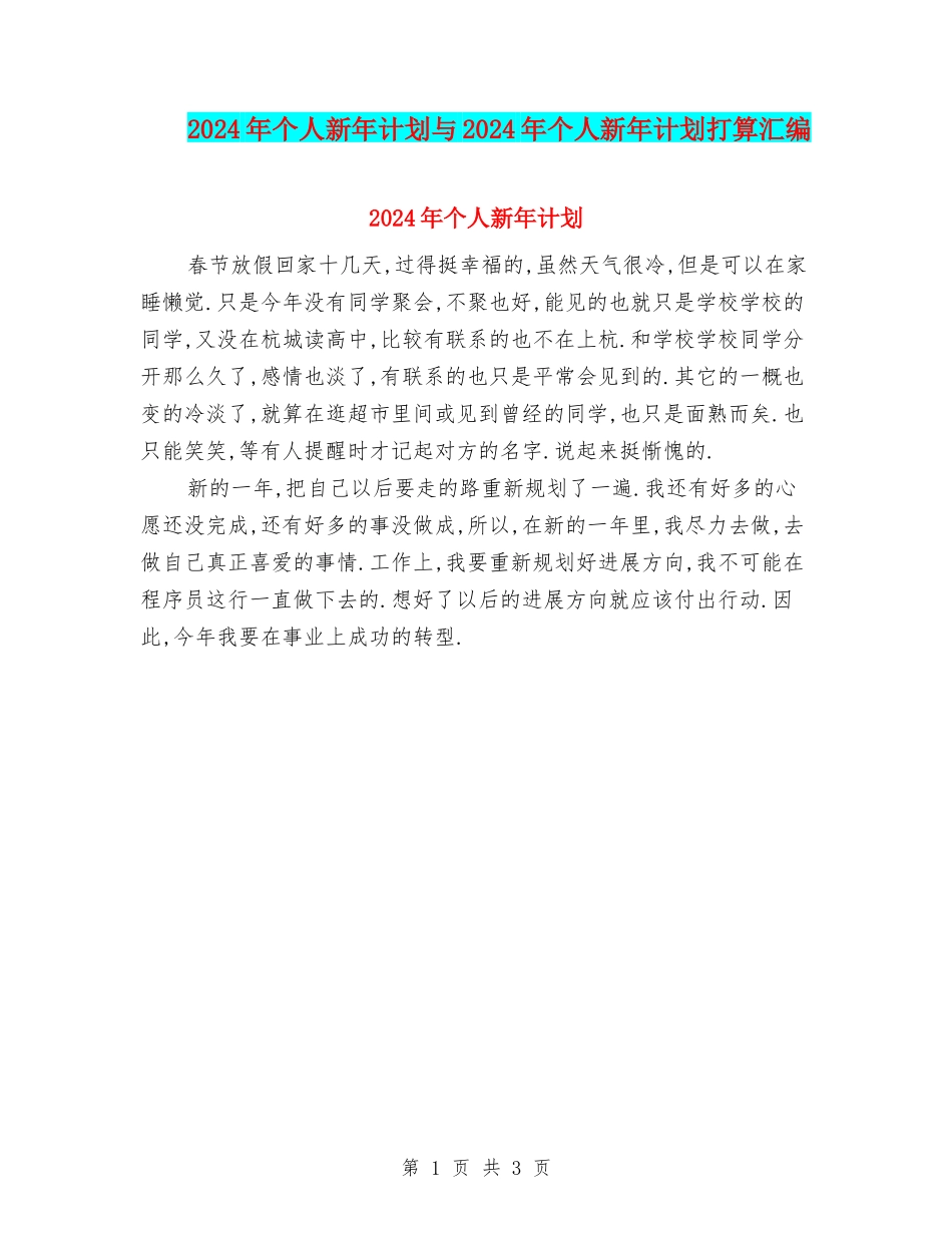 2024年个人新年计划与2024年个人新年计划打算汇编_第1页