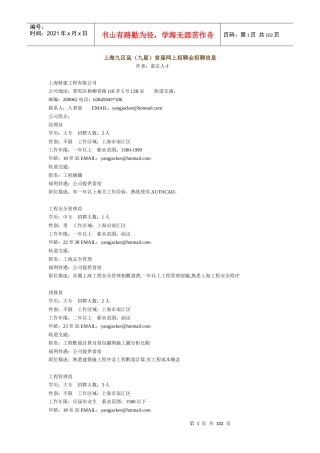 上海九区县（九星）首届网上招聘会招聘信息