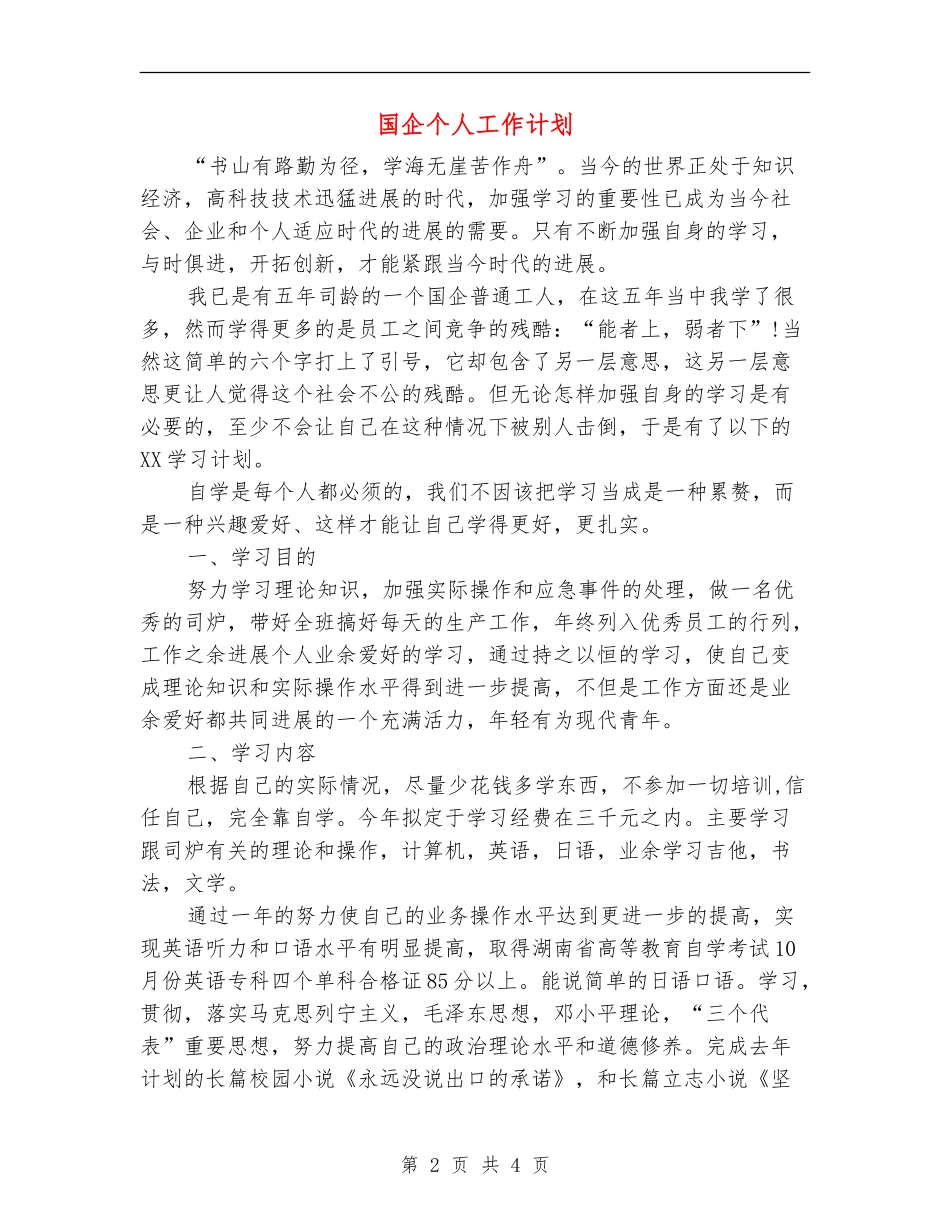国企个人工作计划_第2页