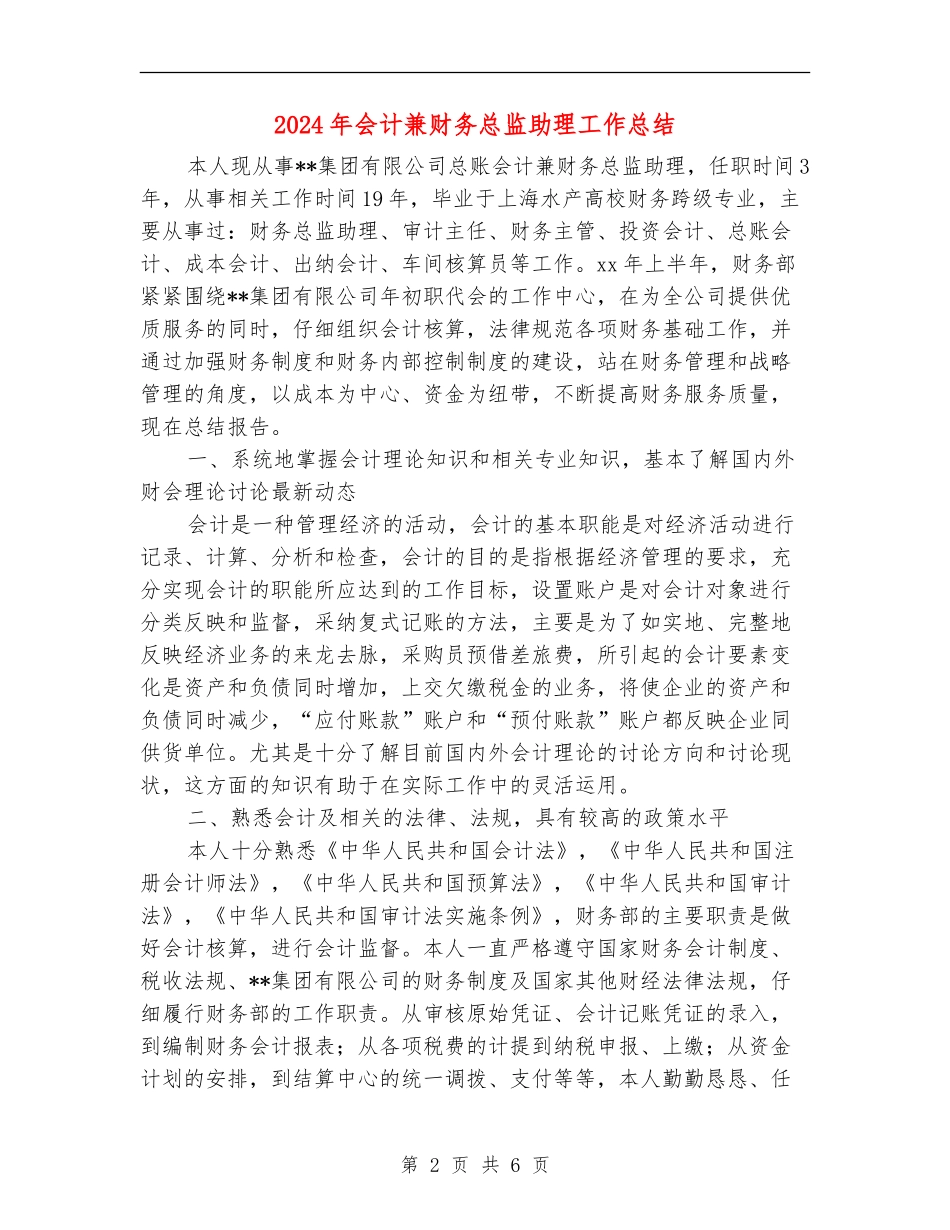 2024年会计兼财务总监助理工作总结_第2页