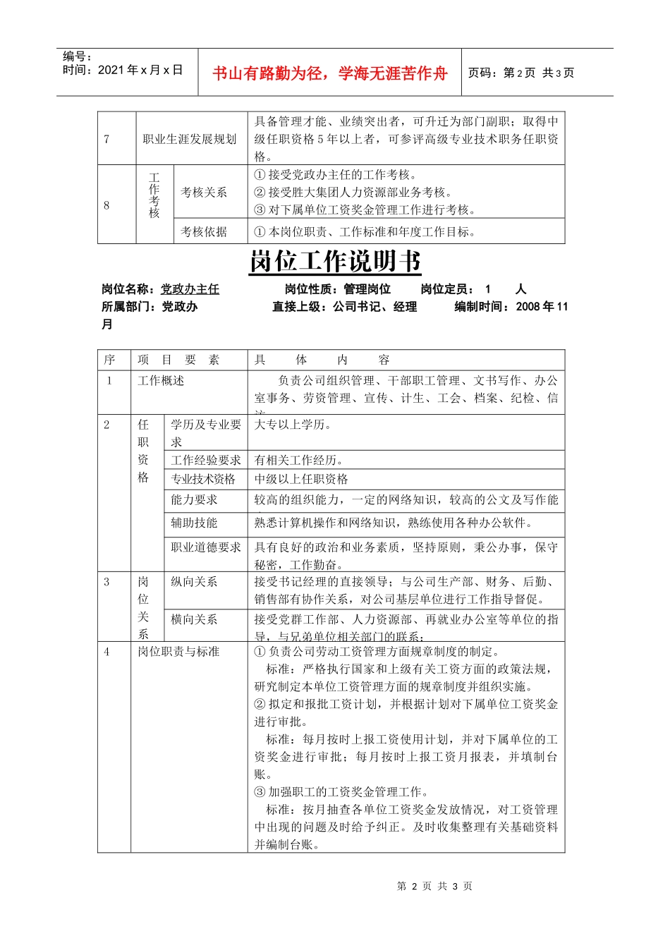制罐公司党办主任副主任办事员岗位说明书_第2页