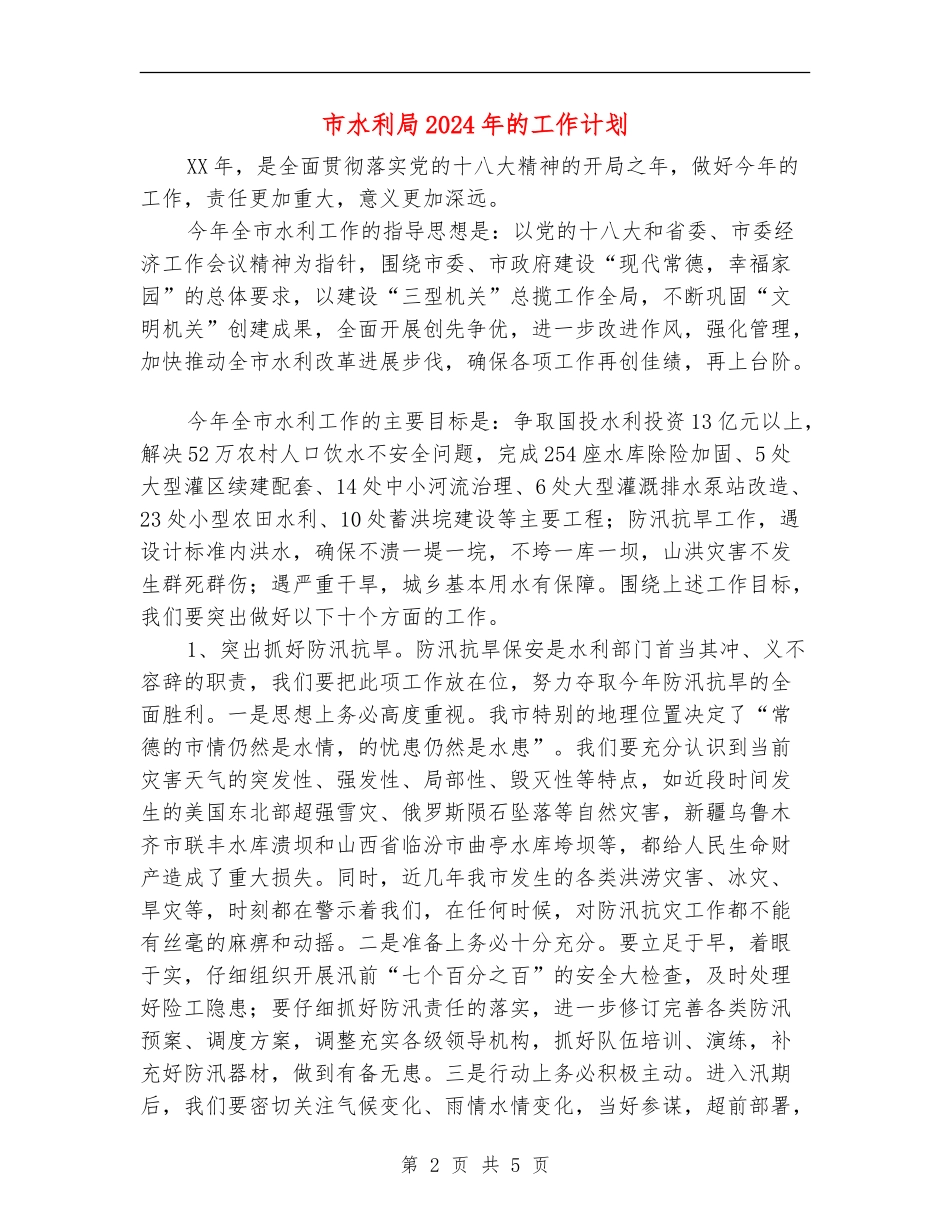 市水利局2024年的工作计划_第2页