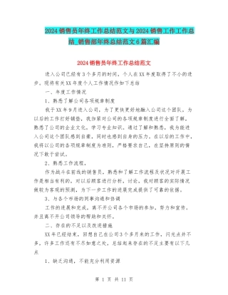 2024销售员年终工作总结范文与2024销售工作工作总结-销售部年终总结范文6篇汇编