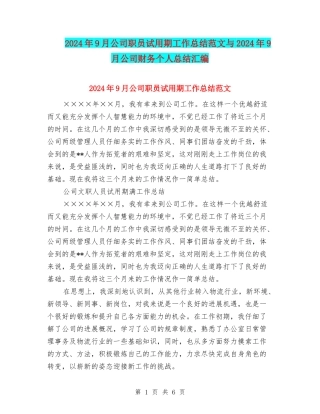 2024年9月公司职员试用期工作总结范文与2024年9月公司财务个人总结汇编