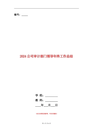 2024公司审计部门领导年终工作总结