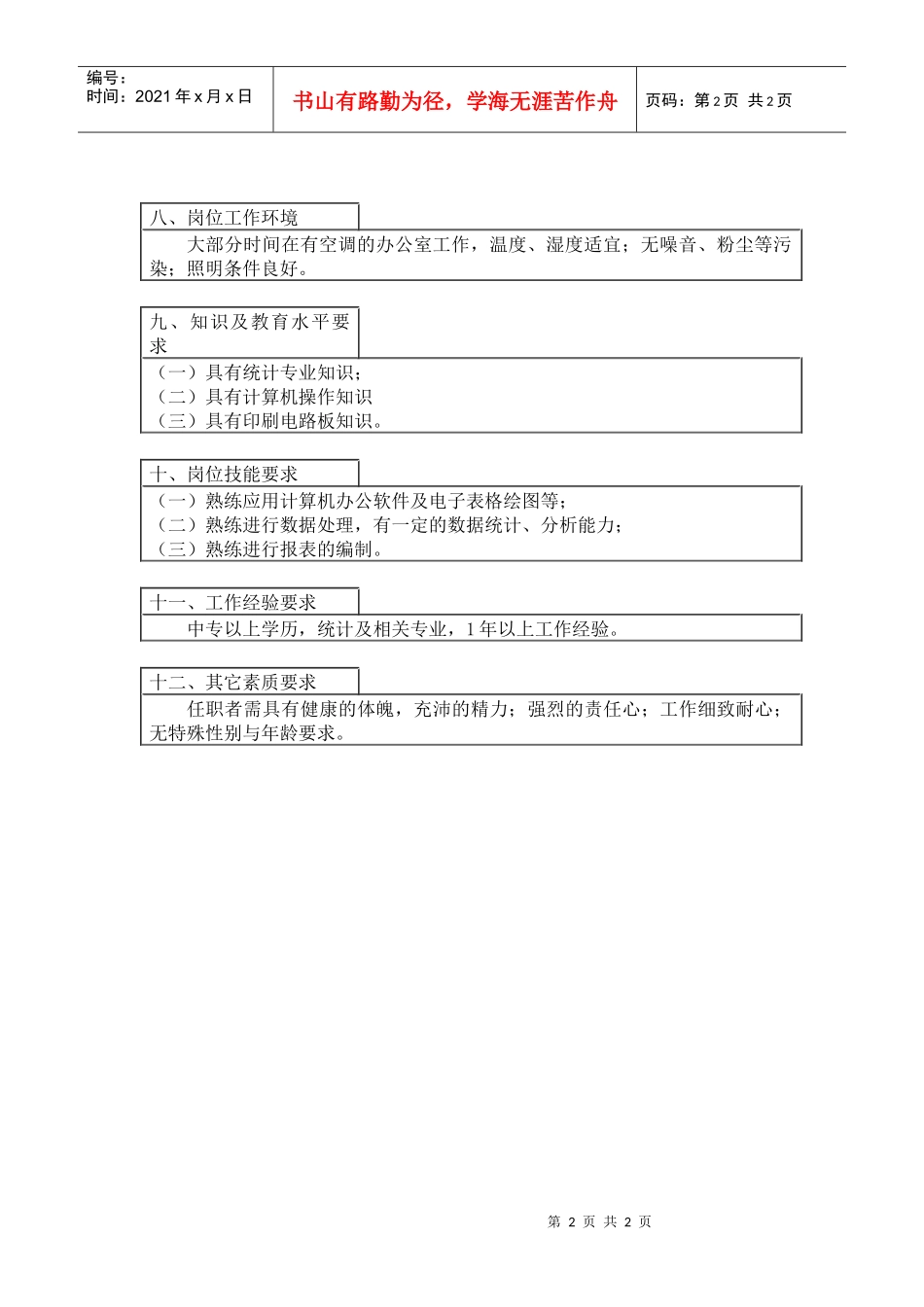 【工作分析】统计专管岗位工作说明书_第2页