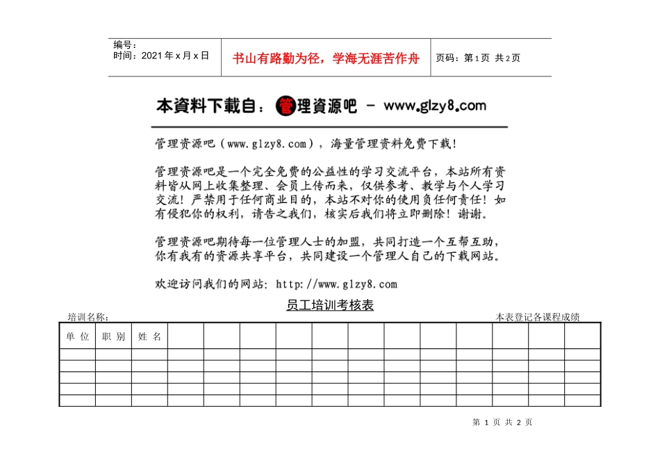 员工培训考核表_第1页