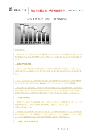 各省工资排序北京上海西藏居前三