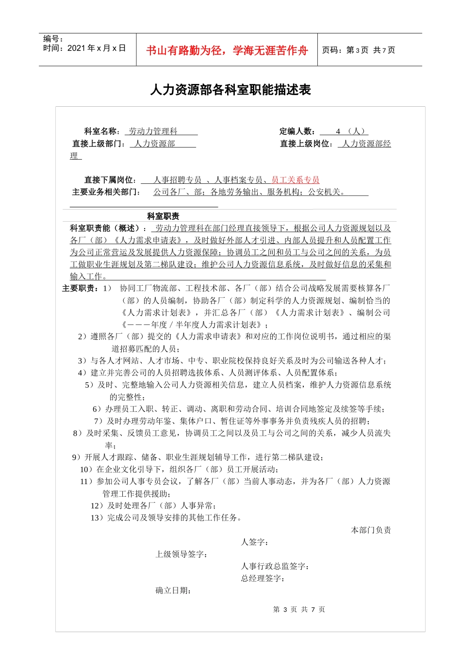 人力资源部职能描述表_第3页