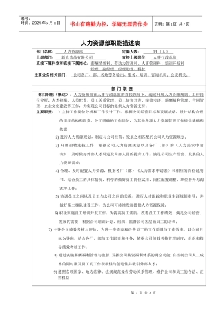 人力资源部职能描述表