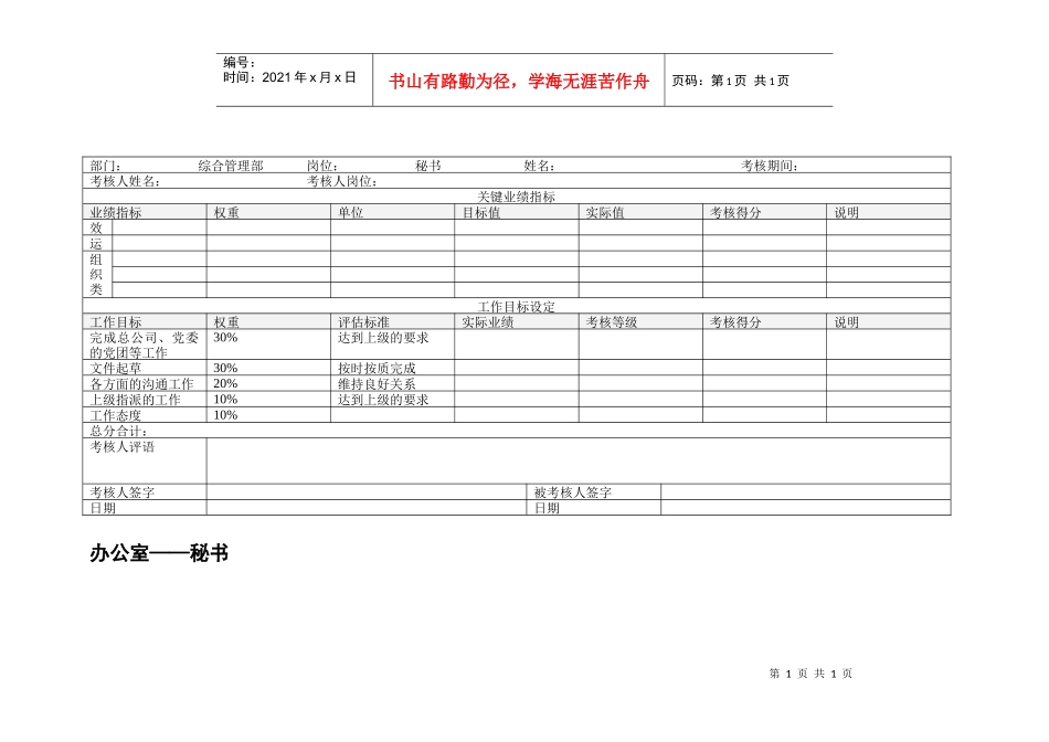 办公室秘书绩效考核表_第1页