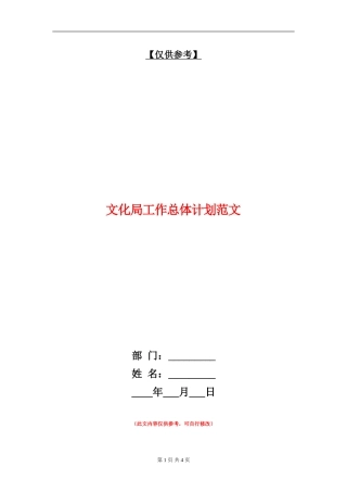 文化局工作总体计划范文