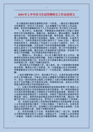 2024年上半年实习生试用期转正工作总结范文