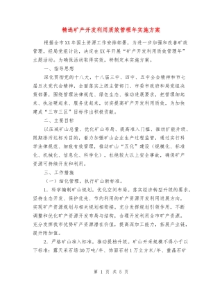 矿产开发利用质效管理年实施方案