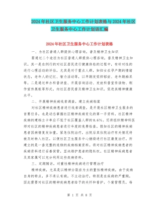 2024年社区卫生服务中心工作计划表格与2024年社区卫生服务中心工作计划语汇编