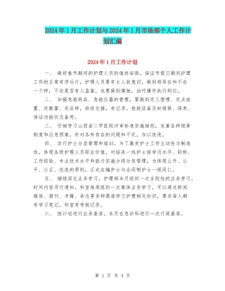 2024年1月工作计划与2024年1月市场部个人工作计划汇编