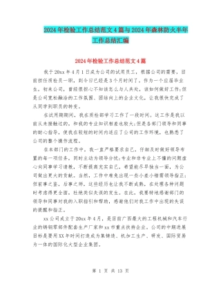 2024年检验工作总结范文4篇与2024年森林防火半年工作总结汇编