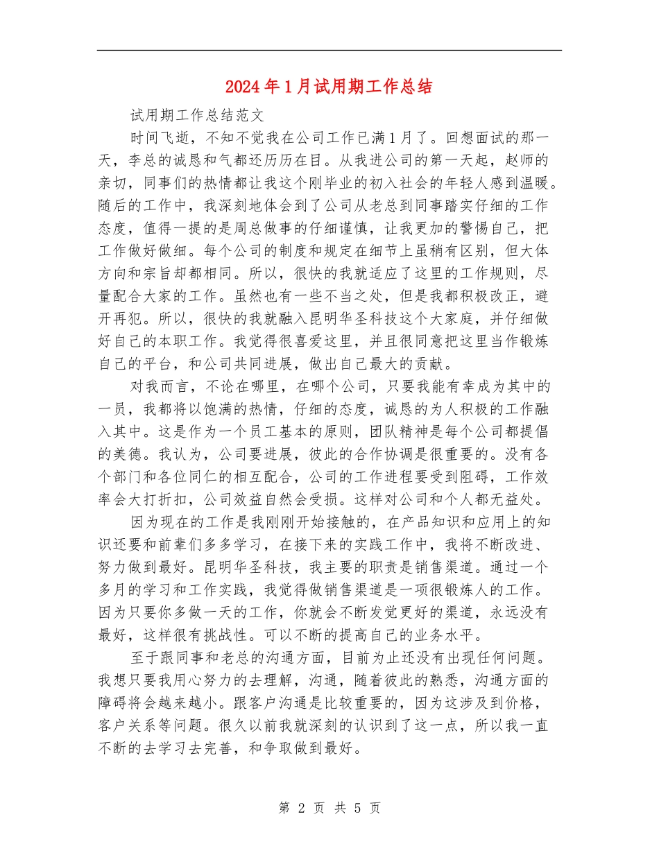 2024年1月试用期工作总结【新版】_第2页