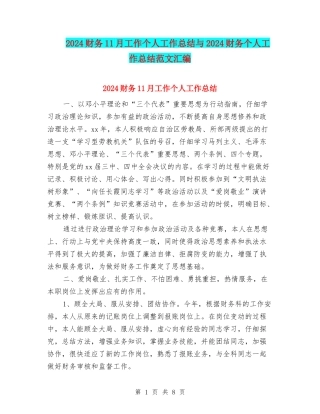 2024财务11月工作个人工作总结与2024财务个人工作总结范文汇编