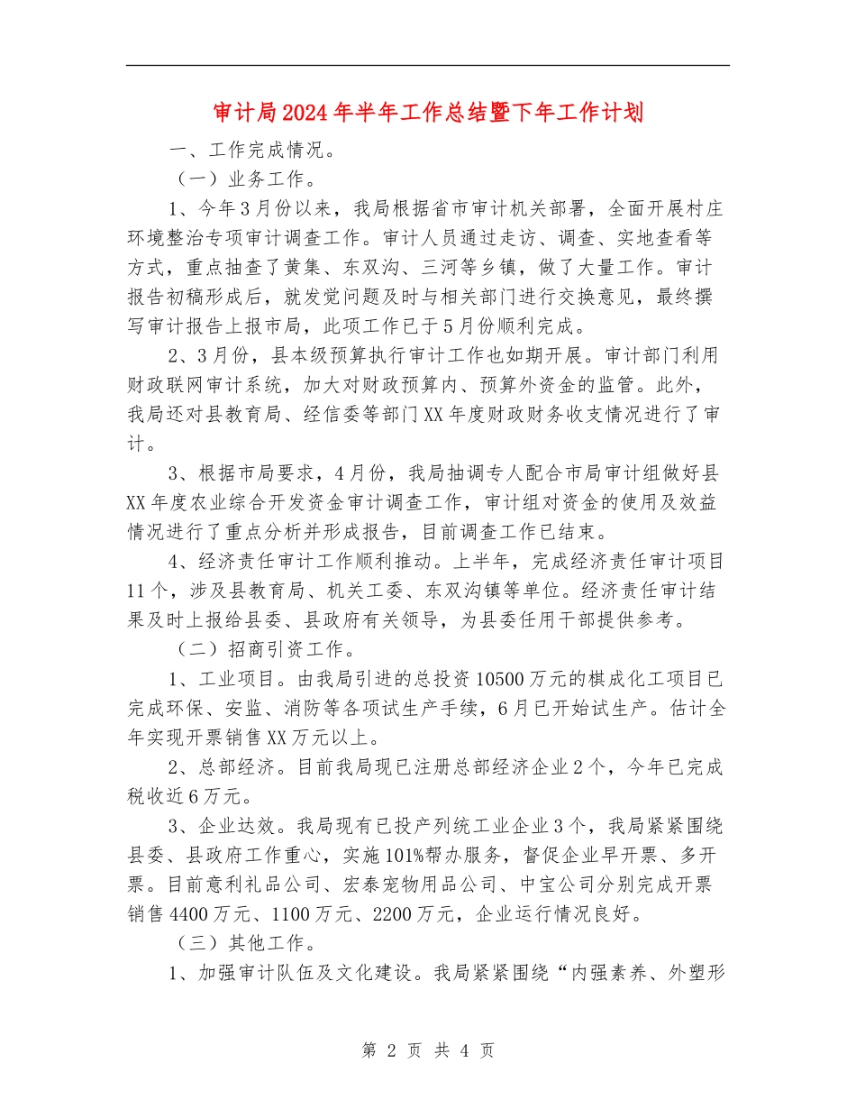 审计局2024年半年工作总结暨下年工作计划_第2页