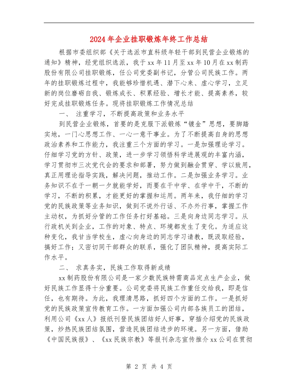 2024年企业挂职锻炼年终工作总结_第2页