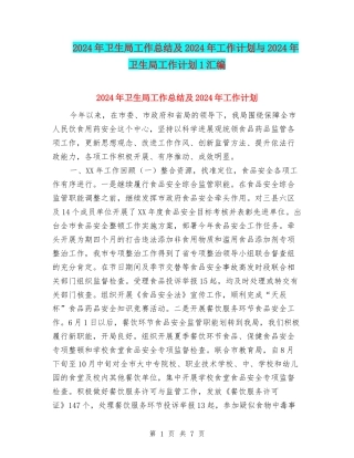 2024年卫生局工作总结及2024年工作计划与2024年卫生局工作计划1汇编