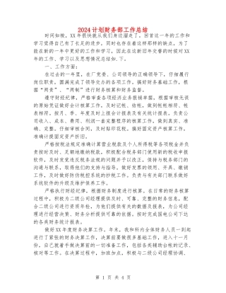 2024计划财务部工作总结