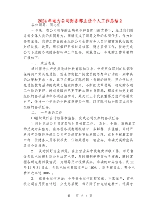 2024年电力公司财务部主任个人工作总结2