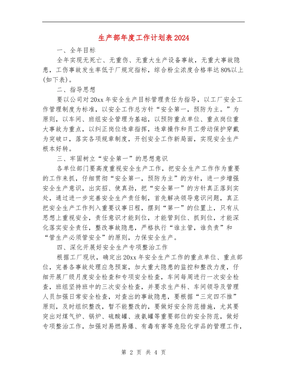 生产部年度工作计划表2024_第2页